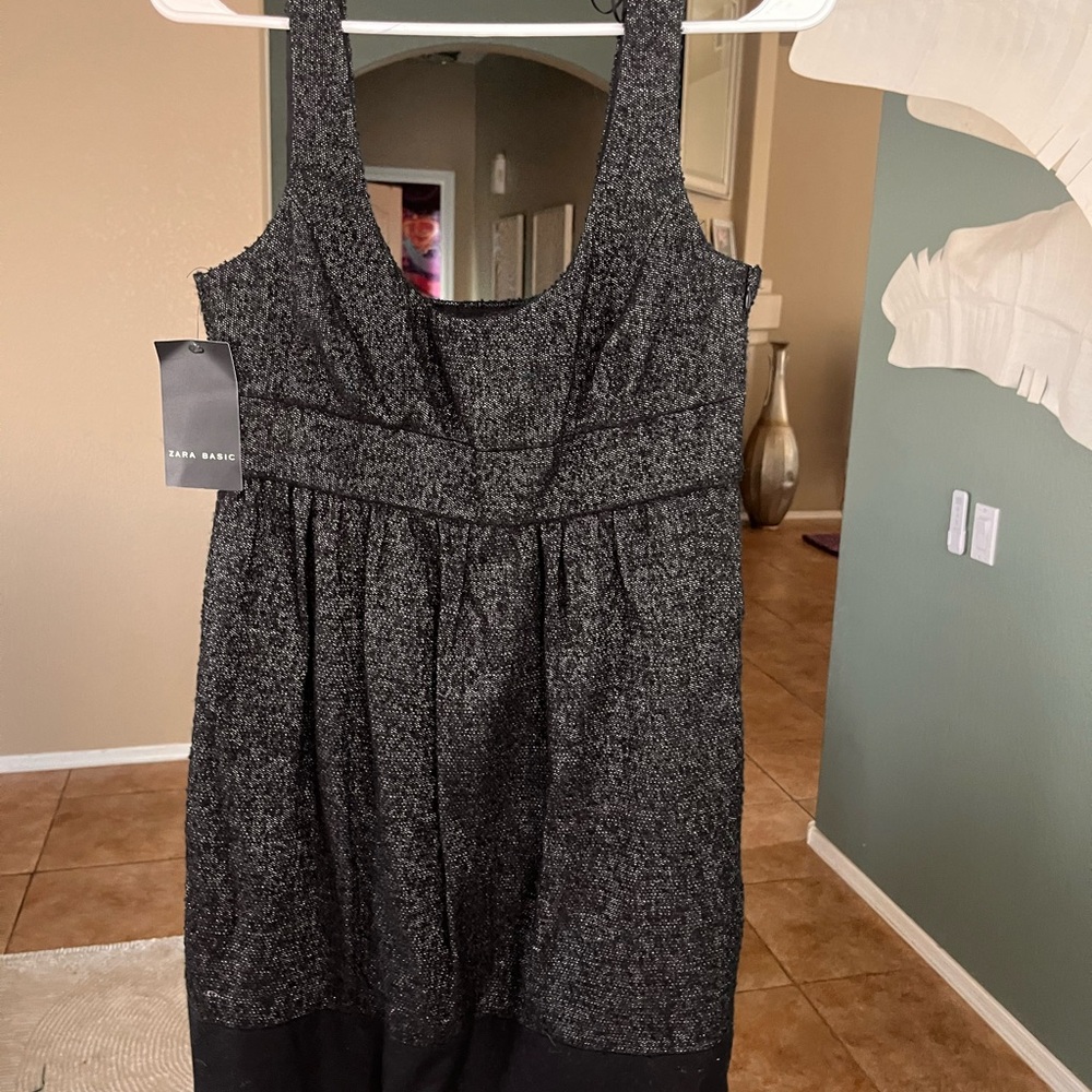 New Zara Basic Textured Black & Silver Sleeveless Dress